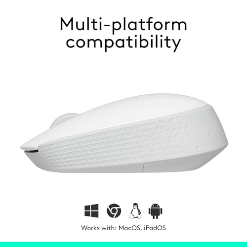 Logitech M170 Compact Ambidextrous 2.4 GHz Wireless Mouse - Off White | Ambidextrous mouse with 2.4 GHz USB-A Nano Receiver, Optical Tracking, 12-Months Battery Life, PC, Mac, Laptop compatible - color: White