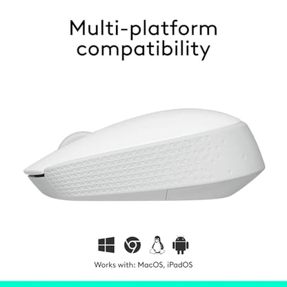 Logitech M170 Compact Ambidextrous 2.4 GHz Wireless Mouse - Off White | Ambidextrous mouse with 2.4 GHz USB-A Nano Receiver, Optical Tracking, 12-Months Battery Life, PC, Mac, Laptop compatible - color: White
