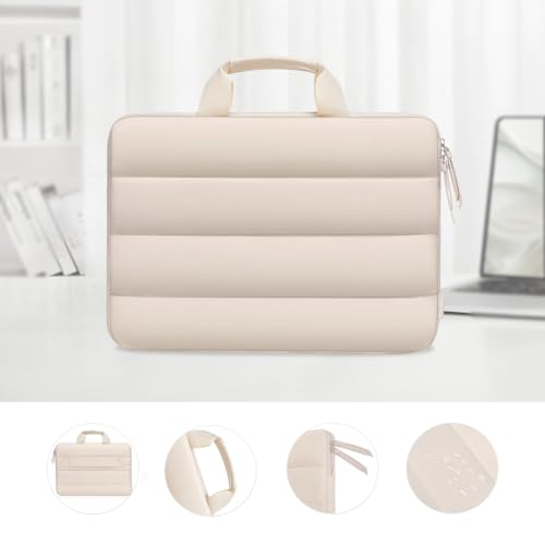 MOSISO 360 Protective Puffy Laptop Shoulder Bag,15-16 inch Computer Bags | Compatible with MacBook Pro 16/Air 15, HP Dell Lenovo Asus, Messenger Bag with Trolley Sleeve&Horizontal Pocket&Handle, Sand