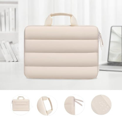 MOSISO 360 Protective Puffy Laptop Shoulder Bag,15-16 inch Computer Bags | Compatible with MacBook Pro 16/Air 15, HP Dell Lenovo Asus, Messenger Bag with Trolley Sleeve&Horizontal Pocket&Handle, Sand