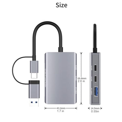 6-in-1 CF/SD/TF Card Reader with Dual USB-C Hub - USB 3.0 Card Reader Adapter for Computer/Android/Micro SD/, Memory Stick Pro Duo Adapter, 5Gbps High-Speed Data Transfer