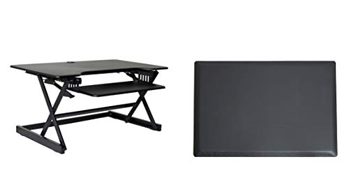 Rocelco 40" Large Height Adjustable Standing Desk Converter with Anti Fatigue Mat BUNDLE - Tall Quick Sit Stand Up Computer Workstation Riser - Retractable Keyboard Tray - Black (R DADRB-40-MAFM) - color: Black, size: 40", style: Riser+Floor Mat