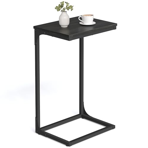 VASAGLE C-Shaped End Table, Side Table for Sofa, Couch Table with Metal Frame, Small TV Tray Table for Living Room, Bedroom, Ebonized Oak Finish and Black ULET353B42 - color: Ebonized Oak Finish + Black