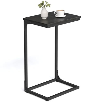 VASAGLE C-Shaped End Table, Side Table for Sofa, Couch Table with Metal Frame, Small TV Tray Table for Living Room, Bedroom, Ebonized Oak Finish and Black ULET353B42 - color: Ebonized Oak Finish + Black