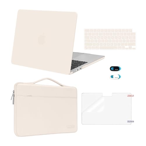 MOSISO Compatible with MacBook Air 13 inch Case M5 2026 M4 2025 M3 M2 2024-2022 A3449 A3240 A3113 A2681,Hard Shell&Sleeve Bag&Keyboard Skin&Webcam Cover&ScreenFilm for MacBook Air 13.6, Beige - color: Beige