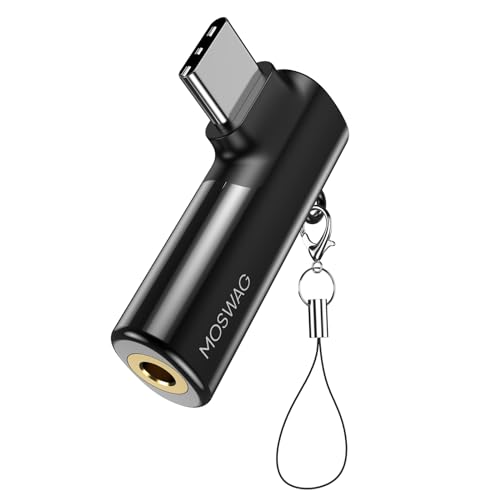 MOSWAG USB C to 3.5mm Jack Type C Headphone Adapter Right Angled Aux Mic Audio Dongle Zinc Alloy Headphone Adapter Compatible with iPhone 15 Plus Samsung Galaxy S23 S22,Huawei P50/40,Mate 40/30 - color: Black, size: 1 Pack
