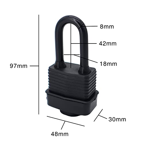SafiSwords Waterproof Padlocks Keyed Alike for Outdoor use, Covered Heavy Duty Laminated Steel Lock, 1-9/16 Inch. Wide, Long Padlock, Pack of 6