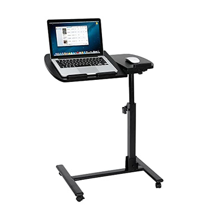 SUPER DEAL Overbed Angle & Height Adjustable Mobile Rolling Laptop Stand with Lockable Wheels Sofa/Bed Side Table Hospital Table Stand Cart