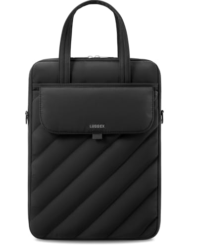 LUGGEX Puffy Laptop Sleeve Bag 15-16 Inch, Computer Carrying Cases with Tablet Pockets and Handle, Compatible with MacBook Air/Neo/Pro 15/16 Inch 360° Protective Vertical (LTX-Core, Black) - color: Black Vertical, size: 15-16 Inch for Macbook Air & Pro