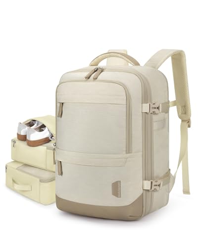 BAGSMART 37L Expandable Travel Backpack Compression Carry On Daypack | Weekender Bag Fits 17" Laptop. Water Resistant Luggage with Packing Cubes and Shoe Pouch. - color: Warm Beige