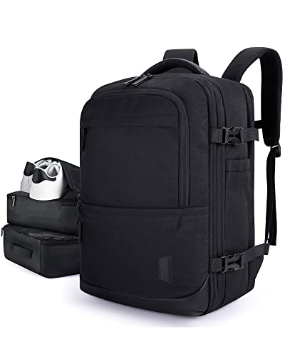 BAGSMART 37L Expandable Travel Backpack Compression Carry On Daypack | Weekender Bag Fits 17" Laptop. Water Resistant Luggage with Packing Cubes and Shoe Pouch. - color: Obsidian Black