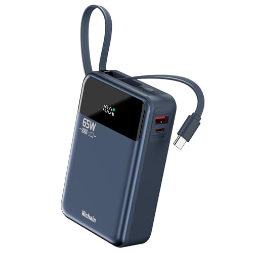 Hichain Laptop Power Bank 65W Portable Charger 20000mAh Blue | Fast Charging with USB C Cable, Phone Charger for iPhone 17/16/15/14/13 All Series/Samsung/Android, Camping Essential - color: Blue