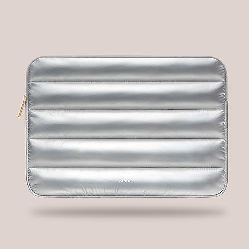 Vandel The Original Puffy Laptop Sleeve 13-14 Inch, Laptop Sleeve for Women | Protective Carrying Case Cover for MacBook Pro 14 in, MacBook Air 13 Inch, iPad Pro 12.9, Dell, Asus, HP - color: g. Shiny Silver
