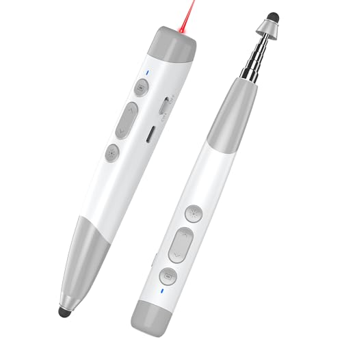 4-in-1 Presentation Clicker with Telescopic Pointer & Stylus Pen - 2.4GHz Wireless Presenter for PowerPoint/Keynote, Teacher Lanyard, Rechargeable - Compatible with Smart Board, Computer, Mac, Tablet