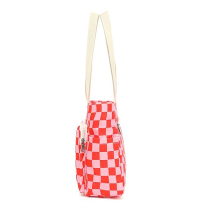 Women Tote Bag With Muti-Pockets,Lightweight Shoulder Bag,Large Capacity Handbag for Travel, Work, Gym - color: Grid