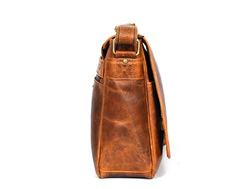 16" Crossbody Bag Leather Laptop Messenger Bag For Men with trolley sleeve for school office (Caramel) - color: Caramel
