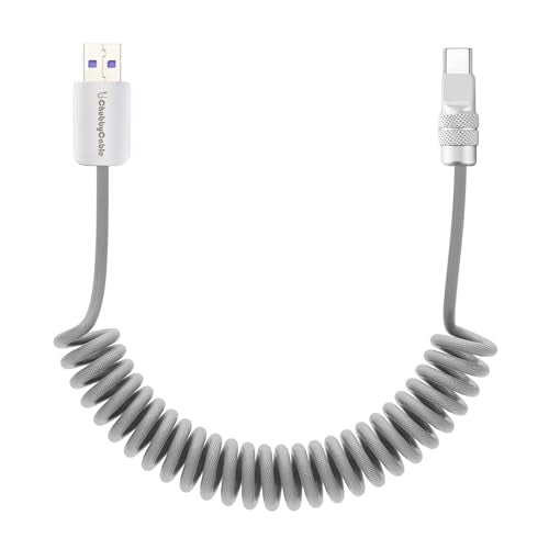 chubbycable USB A to C 120W Braided Coiled Charging Cable, Gray, 6FT | 45,000+ Bend Tested, 480Mbps Data Transfer, E-Marker Safety Chip, Strong Elasticity, Retracts to Stay Neat - color: Grey, style: USB A-Type C
