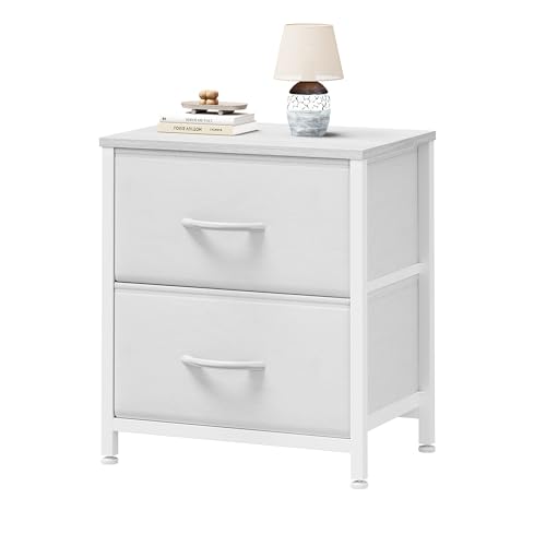 Sweetcrispy Nightstand with 2 Storage Drawers, Small Bedside Table, White | Small Dresser with Sturdy Wooden Top for Daily Essentials, Compact Nightstand for Bedroom, Closet and Small Spaces - color: White, size: 11.8"D x 18"W x 20"H (2 Drawers), 1 Pack