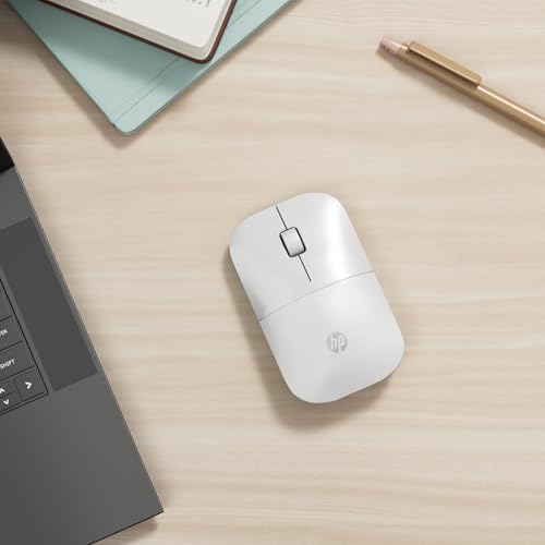 HP Z3700 Wireless Mouse, White, Slim, Multi-OS & Device Compatibility, 2.4 GHZ Connectivity, Multi-Surface Technology, Blue LED 1200 dpi Optical Sensor, Up to 16 Months Battery Life - color: White