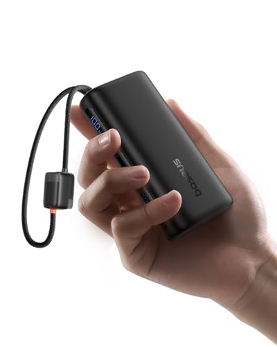 Baseus Mini Power Bank Fast Charging 67W, 10000mAh Small Portable Phone Charger Built-in Dual USB C Braided Cable, Travel Essential Battery Pack for iPhone 17/16/15, iPad, Samsung Galaxy S25/S24 etc. - color: Matte Black, size: 67W-10000mAh
