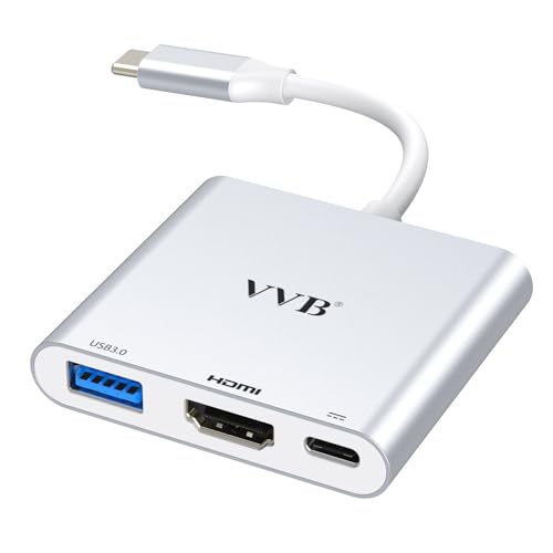 USB C to HDMI Adapter,USB-C Adapter Hub Multiport Digital AV Converter | USB C Dongle with 4K HDMI,USB3.0,Type C PD Charge Port 4K for iPad Pro/air,MacBook Pro/air,Tablet,Switch and More USBC Device - color: Silver