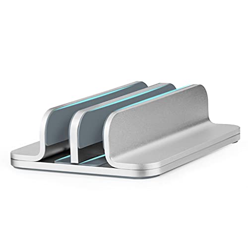 Metal Vertical Laptop Stand Double Desktop Stand Holder 5-30mm Width Adjustable Dock for All Laptops Phone Holder for Hands Free - color: Silver