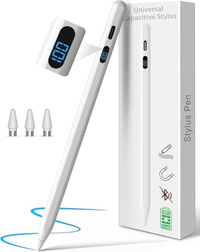 DIGIROOT Stylus Pen for iPhone, High Senstivity Universal Stylus Pen | Fast Charging, Magnetic, Stylus Pen for Touchscreen with LED Power Display, for iPhone Andriod/Tablet/Switch/Samsung Galaxy - color: White