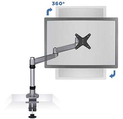Mount-It! Premium Modular Monitor Desk Mount Arm Stand | Single Tilt Swivel Arm Fits 19 21.5 24 27 32 Inch Computer Screens with 75 100 VESA Patterns | C-Clamp and Grommet Bases | Silver