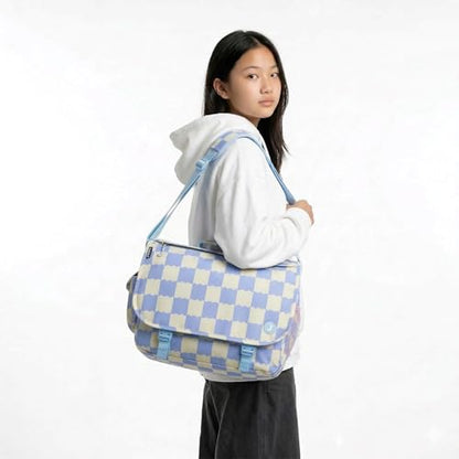 J World New York Thomas Laptop Messenger Bag for Women & Men. Kids Computer Bookbag - color: Matcha Checkers