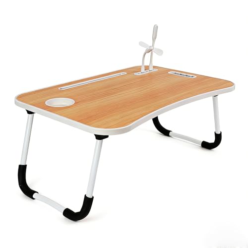 Laptop Desk for Bed, Laptop Stand & Lap Desk, Foldable Laptop Table | Laptop and Writing with Storage, Cup Holder, Light | Fan, Pen Holder,Tablet Holder,Foldable, for Bed, Couch, Floor, Portable - color: Yellow