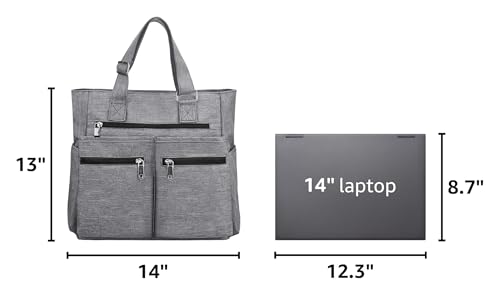 VOLGANIK ROCK Canvas Tote Bag Waterproof Nylon Multi Pocket Shoulder Bags Laptop Work Bag Teacher Purse Handbag for Women Men - color: Grey 2