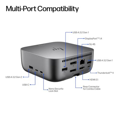 HP 100W G6 Thunderbolt 4 Universal Thunderbolt/USB-C Docking Station | Bundle with DKZ Hub, 9X472UT#ABA, Data Transfers to Any Brand Laptop, Single Cable for Charging - size: 1 Pack, style: 100W G6