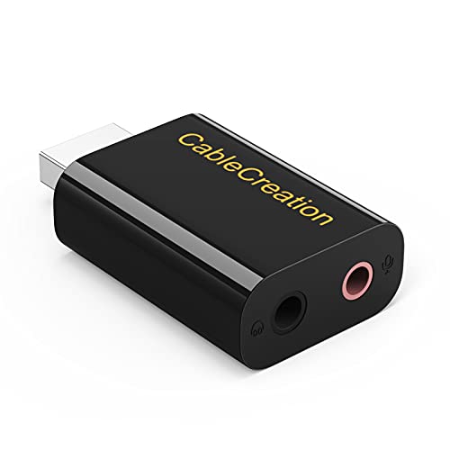 CableCreation USB Audio Adapter with 3.5mm Jack, USB External Stereo Card | External Stereo Sound Card with 3.5mm Earphone and Microphone for PS4, PS5, Windows, Mac, Linux, Plug and Play, Black - color: Black, size: 1-Pack