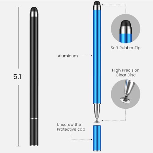 MEKO 4 Pack Stylus Pens for Touchscreens, 2-in-1 High Sensitivity&Precision Capacitive Stylus Pens for iPad iPhone Android Smartphone Tablets All Touchscreen Devices(4 Stylus + 12 Tips) | High Sensitivity,Fine Disc & Rubber Nibs, Compatible with iPad iPho