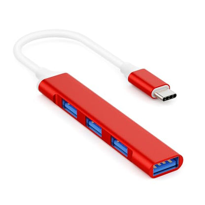 Mac USB C Adapter - Type C USB Adapter Hub with 4 Ports: 1 USB 3.0 + 3 USB 2.0, Ultra-Slim Aluminum Design, 5Gbps Transfer, Adapter for Mac USB C, Type C USB Hub (Red)