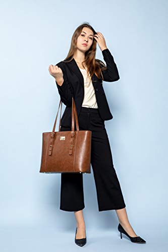 LOVEVOOK Laptop Bag for Women, Structured Leather Computer Bag, Professional Work Tote Purse, Teacher/Attorney’s Choice, Retro-Brown - color: Retro-brown