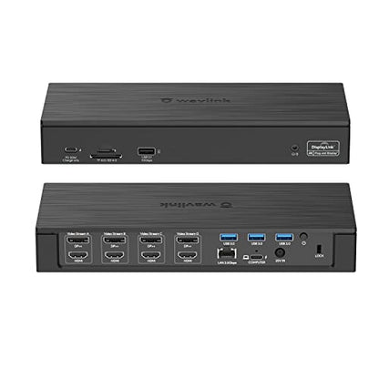 WAVLINK DisplayLink Laptop Docking Station Quad Monitor 4K@60Hz for MacBook | 100W PD Charging for Laptop with Thunderbolt 5/4/3, USB-C/A - M1-M5 Mac/Neo/Windows- 4 HDMI, 4 DP, SD 4.0, 2.5Gbps LAN - color: Black