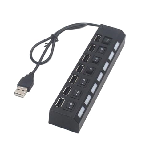 7 Port USB2.0 Hub with Individual Switches 480Mbps Charging for PC Laptop Accessories Multi Port USB with Control - color: Black