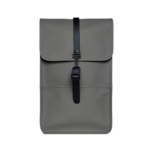 RAINS Backpack - Waterproof Laptop Rucksack for Work and Travel, Standard | Unisex waterproof rucksack with flap and carabiner closure, padded 16 in laptop pocket and quick-access external phone pocket - color: Grey, size: Standard