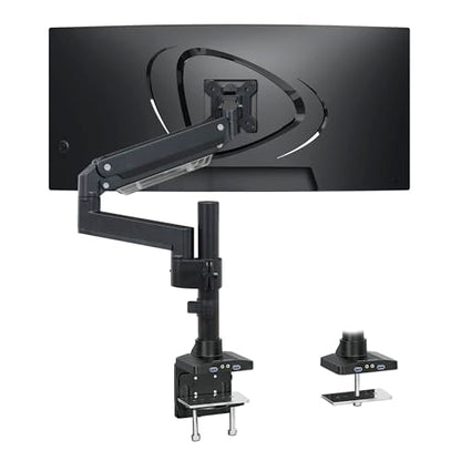 Mount-It! Ultrawide Monitor Arm, Heavy-Duty Gas Spring Desk Mount for 17–35” Curved Screens up to 33 lbs, Full Motion Height Adjustable Monitor Arm with USB 3.0 & Audio Ports, VESA 75/100/200