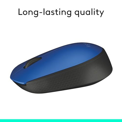 Logitech M170 Compact Ambidextrous 2.4 GHz Wireless Mouse - Blue | Ambidextrous mouse with 2.4 GHz USB-A Nano Receiver, Optical Tracking, 12-Months Battery Life, PC, Mac, Laptop compatible - color: Blue
