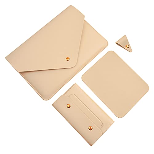 PU Leather Laptop Sleeve Compatible with 15.3 inch MacBook Air 2023 2024, Surface Book 13.5, Surface Laptop Studio - Beige - color: Beige, size: 14-15 Inch