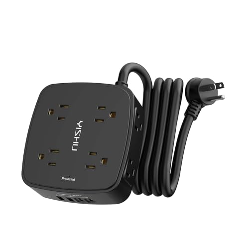 6 Ft Surge Protector Power Strip - 8 Widely Outlets with 4 USB Ports, 3 Side Outlet Extender with 6 Feet Extension Cord, Flat Plug, Wall Mount, Desk USB Charging Station, ETL,Black - color: Black, size: 6 Ft