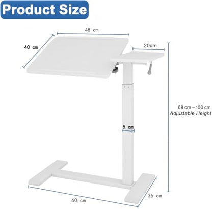 PUNCIA Medical Overbed Table with Wheels Pneumatic Adjustable Bedside Desk | Computer Cart Bedside Table Rolling Laptop Table with Tilting Split Top for Hospital Bed Office Bedroom Dorm Recovery Room