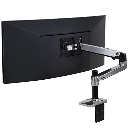 Ergotron – LX Monitor Arm, Single Monitor Desk Mount – fits Flat Curved Ultrawide Computer Monitors up to 34 Inches, 7 to 25 lbs, VESA 75x75mm or 100x100mm – Polished Aluminum - color: Polished Aluminum, size: 5 Inch Pole, style: 1 Display