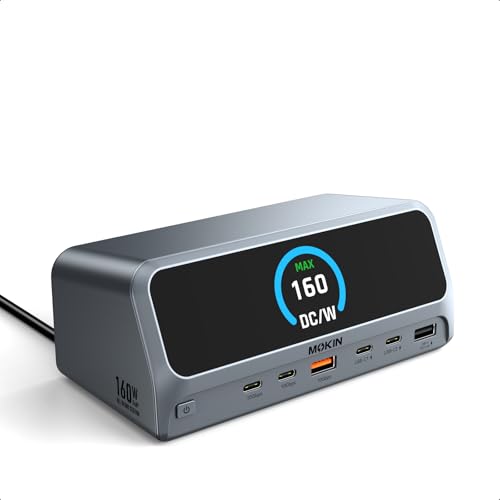 MOKiN Docking Station,13 in 1 USB C Laptop Charging Station with 2.26" LCD Smart Display,Dual HDMI Display,10Gbps USB A/C Ports,Gigabit Ethernet,160W Max Output for MacBook Dell,HP,Lenovo and More | Working Status Display/Built-in 160W Power Supply/Extend