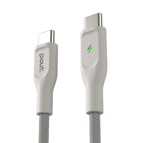 POUT ElectroBoost Thunderbolt LED 100W PD 3.0 USB-C to USB-C Cable – Nylon-Braided Fast Charging & Data Cable with Real-Time LED Status Indicator, E-Marker Chip, 480Mbps Transfer – 4ft, Almond Sand - color: Almond Sand