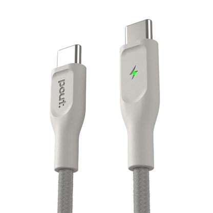 POUT ElectroBoost Thunderbolt LED 100W PD 3.0 USB-C to USB-C Cable – Nylon-Braided Fast Charging & Data Cable with Real-Time LED Status Indicator, E-Marker Chip, 480Mbps Transfer – 4ft, Almond Sand - color: Almond Sand