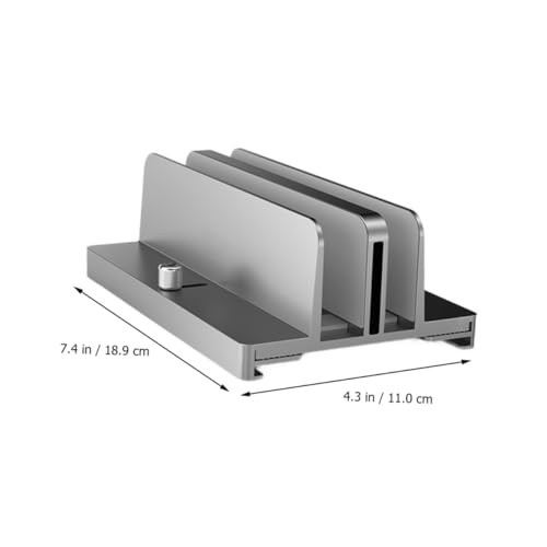 Aluminum Alloy Vertical Laptop Stand Adjustable Dual-Slot Desk Organizer for Notebooks and Tablets Space-Saving Gray Holder for Home and Office