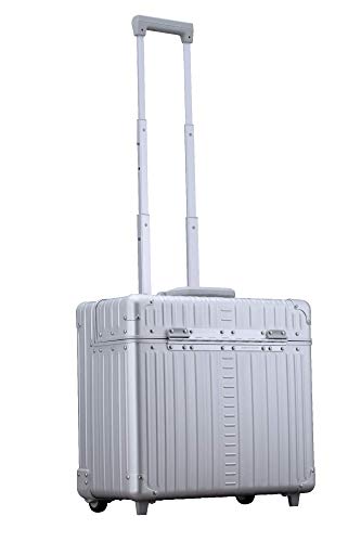 All Aluminum Lightweight 17” Premium Two Wheels Pilot Business Laptop Travel Luggage, Catalog Case with Laptop Sleeve and Built-In Removable Dividers, Rolling Laptop Bag for Men and Women (Platinum) - color: Silver